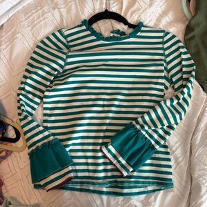 Matilda Jane Teal and White Striped Ruffle Cuff Top